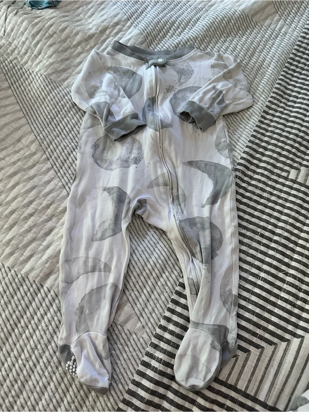 Baby Footed One-Piece Sleepers in Grey and White with Bunny Print